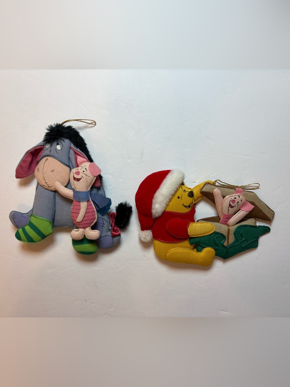 Disney VTG Set Of 2 3D Fabric Ornaments Winnie The Pooh Piglet Eeyore